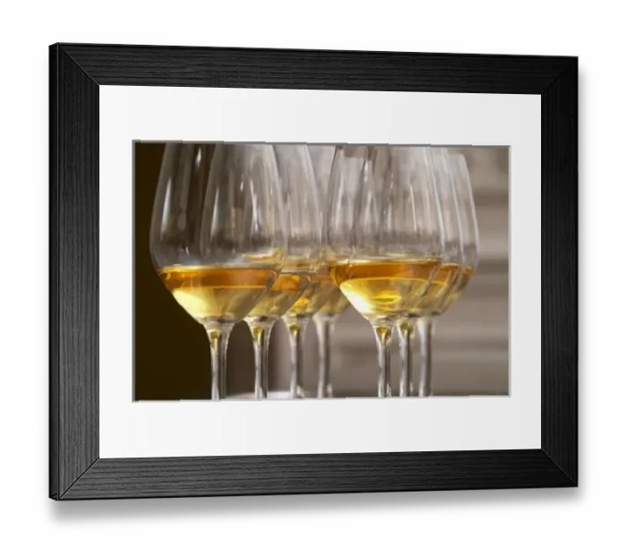 Framed Print : two rows of wine tasting glasses with lucious golden sweet white wine from Uroulat Framed Print : two rows of wine tasting glasses with lucious golden sweet white wine from Uroulat