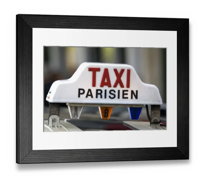 Framed Print : Sign atop a taxicab in Paris, France Framed Print : Sign atop a taxicab in Paris, France