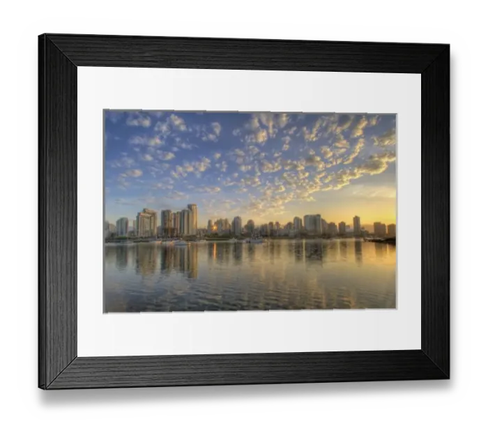 Framed Print : Looking across False Creek at the skyline of Vancouver, British Columbia at sunrise Framed Print : Looking across False Creek at the skyline of Vancouver, British Columbia at sunrise