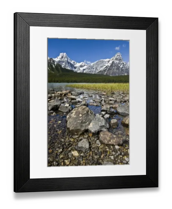 Framed Print : Canada, Alberta, Rocky Mountains, Banff National Park, lake fed by snowmelt in creek Framed Print : Canada, Alberta, Rocky Mountains, Banff National Park, lake fed by snowmelt in creek