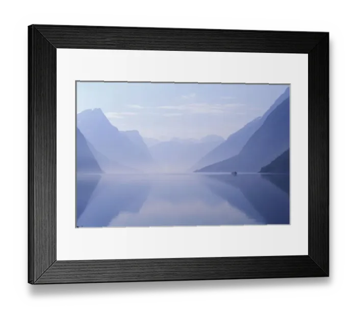 Framed Print : Europe, Norway. Vertical walls reflected in calm Eikesdalsvetnet near the village of Osen