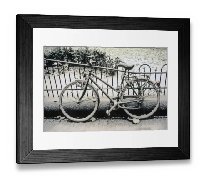 Framed Print : Europe, The Netherlands, Amsterdam. A snow-covered bicycle in Amsterdam in winter