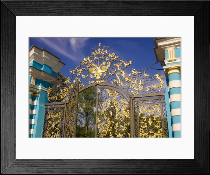 Framed Print : Russia, Pushkin. Gate detail and support towers at Catherine Palace. Credit as: Nancy Framed Print : Russia, Pushkin. Gate detail and support towers at Catherine Palace. Credit as: Nancy