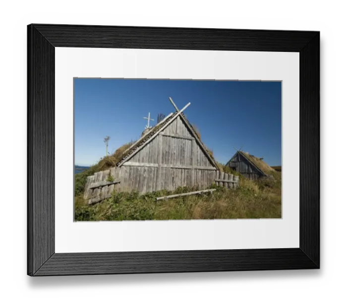 Framed Print : Canada, Newfoundland and Labrador, L Anse Aux Meadows. Norstead Viking Village Framed Print : Canada, Newfoundland and Labrador, L Anse Aux Meadows. Norstead Viking Village