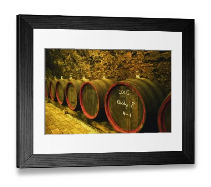 Framed Print : The Kiralyudvar winery: Barrels with Tokaj wine with glass bung hole stoppers in the ageing cellar Framed Print : The Kiralyudvar winery: Barrels with Tokaj wine with glass bung hole stoppers in the ageing cellar