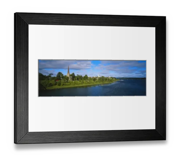 Framed Print : Canada, New Brunswick, Fredericton, City view along Saint John River, Trail bridge