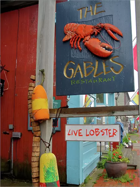 Canada, New Brunswick, St Andrews. Colorful signs and decorations at a restaurant