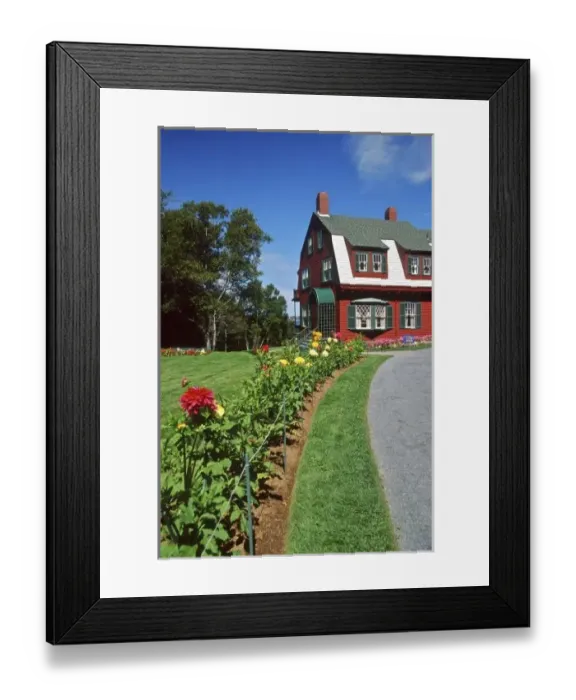 Framed Print : Canada, New Brunswick, Campobello Island. Flowers line a path to Roosevelt Cottage Framed Print : Canada, New Brunswick, Campobello Island. Flowers line a path to Roosevelt Cottage
