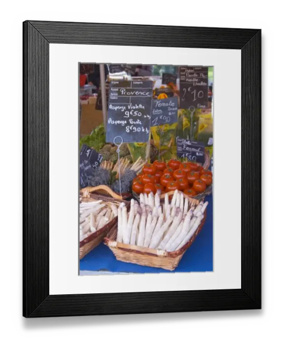 Framed Print : Street market merchants stall with white asparagus, tomatoes Sanary Var Cote Framed Print : Street market merchants stall with white asparagus, tomatoes Sanary Var Cote