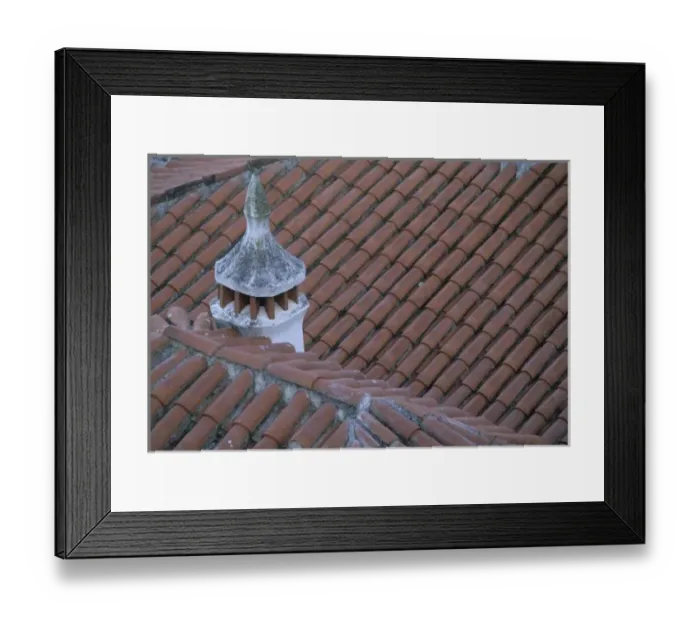 Framed Print : Portugal, Obidos. Chimney and red tile roof detail Framed Print : Portugal, Obidos. Chimney and red tile roof detail