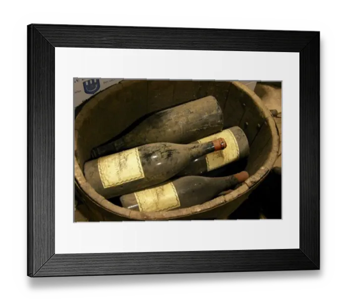 Framed Print : Magnum bottles in a small wooden vat at Chateau Saint Cosme, Gigondas, Vaucluse Framed Print : Magnum bottles in a small wooden vat at Chateau Saint Cosme, Gigondas, Vaucluse