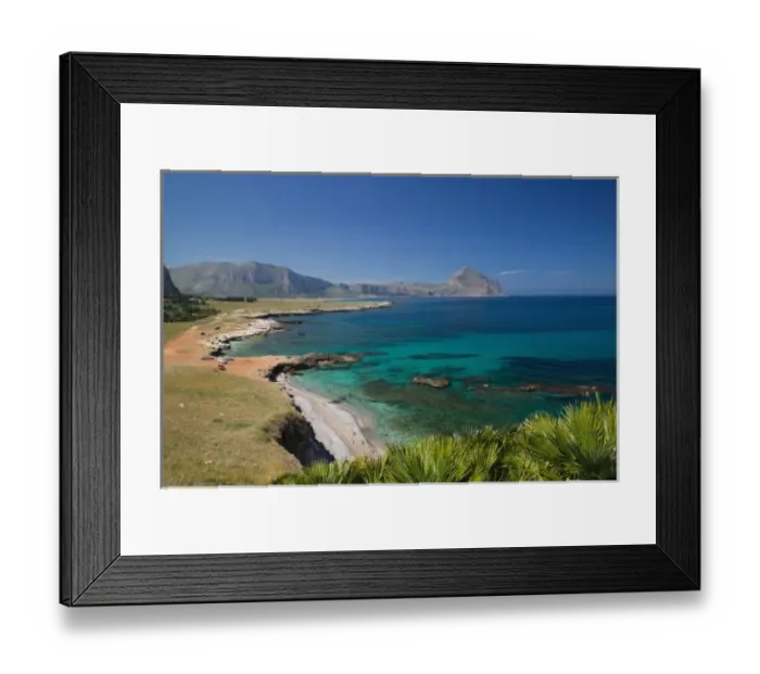 Framed Print : Italy, Sicily, San Vito Lo Capo, View of Gulf of Cofano and Punta del Saraceno, Morning
