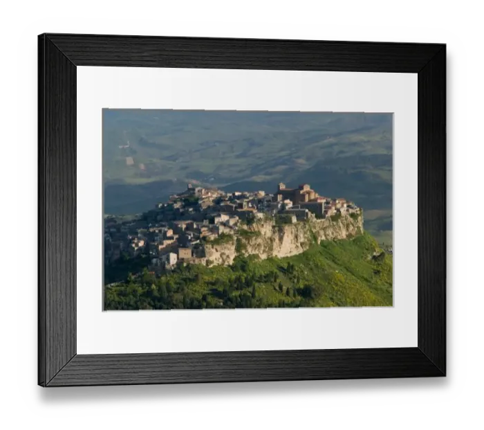 Framed Print : Italy, Sicily, Enna, Calascibetta, Morning View of Hill Town from ENNA