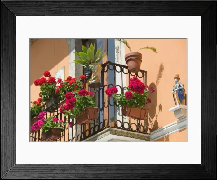 Framed Print : ITALY, Sicily, TAORMINA: Corso Umberto 1, Balcony Detail