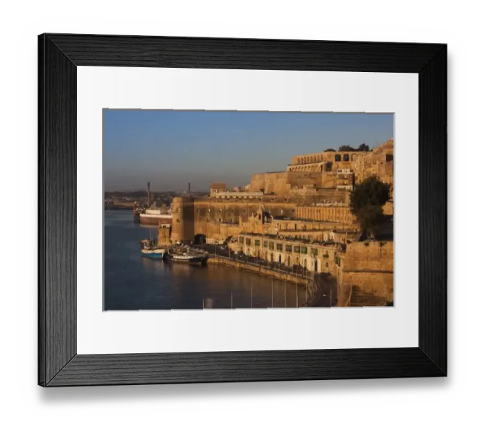 Framed Print : Malta, Valletta, harbor view from Lower Barrakka Gardens, dawn Framed Print : Malta, Valletta, harbor view from Lower Barrakka Gardens, dawn