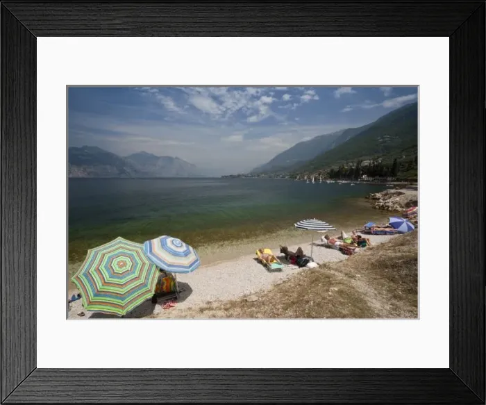 Framed Print : Italy, Verona Province, Brenzone. Lake Garda beachgoers