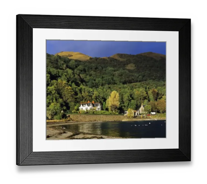 Framed Print : Scotland, Highland, Wester Ross, Onich. Afternoon sun highlights the buildings Framed Print : Scotland, Highland, Wester Ross, Onich. Afternoon sun highlights the buildings