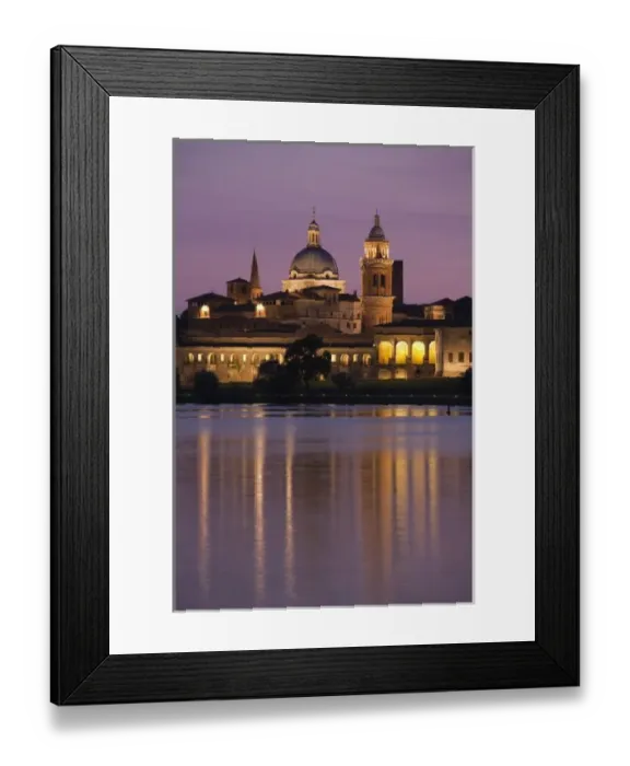 Framed Print : Italy, Mantua Province, Mantua. Town view and Palazzo Ducale from Lago Inferiore, dusk Framed Print : Italy, Mantua Province, Mantua. Town view and Palazzo Ducale from Lago Inferiore, dusk