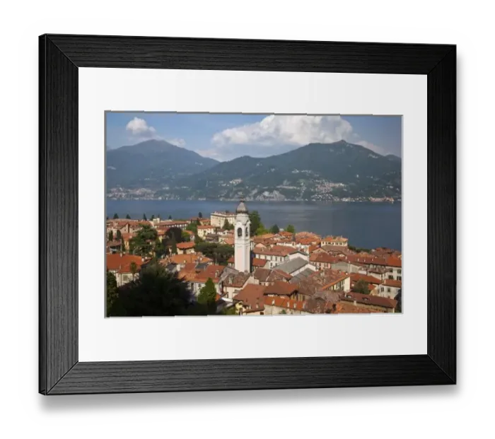 Framed Print : Italy, Como Province, Menaggio. Town view and Chiesa San Stefano church