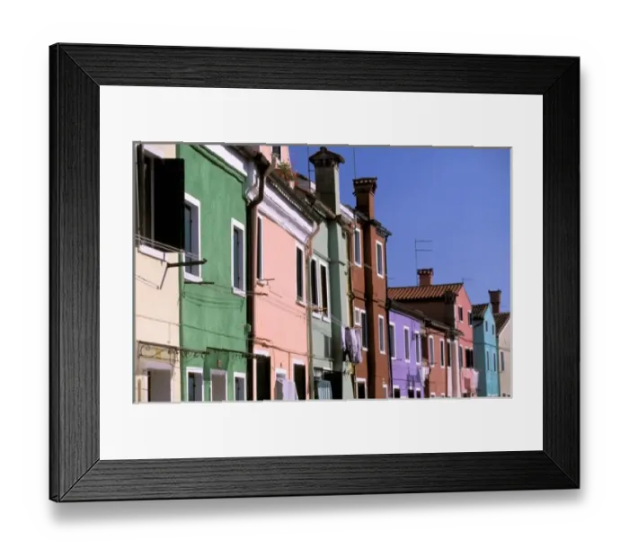 Framed Print : Europe, Italy, Veneto, Venice, Burano Island. Multi, colored houses