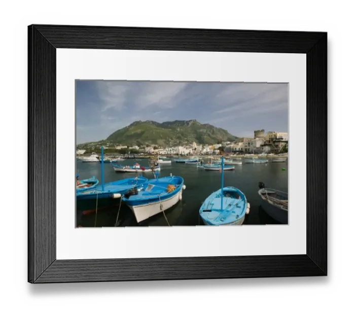 Framed Print : ITALY, Campania, (Bay of Naples), ISCHIA, FORIO: Town View from Fishing Port / Daytime Framed Print : ITALY, Campania, (Bay of Naples), ISCHIA, FORIO: Town View from Fishing Port / Daytime