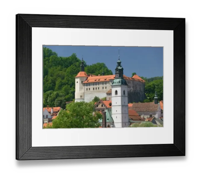 Framed Print : SLOVENIA, GORENJSKA, Skofja Loka: Church of St. James & Skofja Loka Castle Framed Print : SLOVENIA, GORENJSKA, Skofja Loka: Church of St. James & Skofja Loka Castle