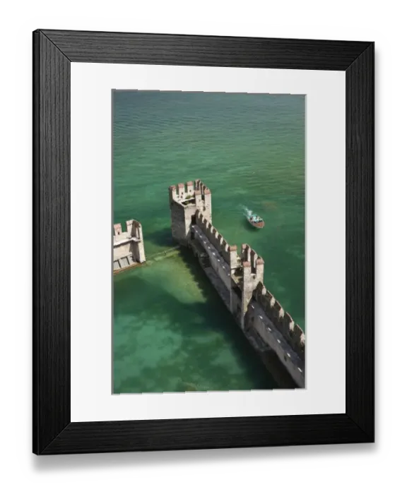 Framed Print : Italy, Brescia Province, Sirmione. Castello Scaligero, b. 1250, view of the castle moat Framed Print : Italy, Brescia Province, Sirmione. Castello Scaligero, b. 1250, view of the castle moat