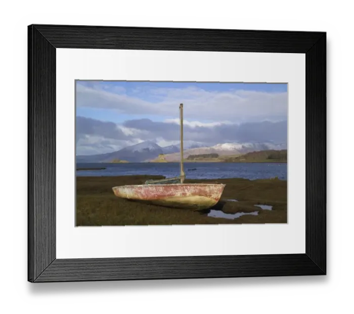 Framed Print : Castle Stalker with fishing boat in the foreground, Loch Linnhe, Argyll and Bute Framed Print : Castle Stalker with fishing boat in the foreground, Loch Linnhe, Argyll and Bute