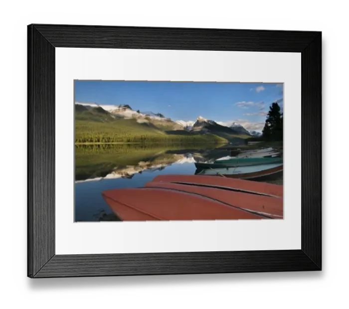 Framed Print : Boats parked on the lakeshore of Maligne Lake, Jasper National Park, Jasper Canada Framed Print : Boats parked on the lakeshore of Maligne Lake, Jasper National Park, Jasper Canada