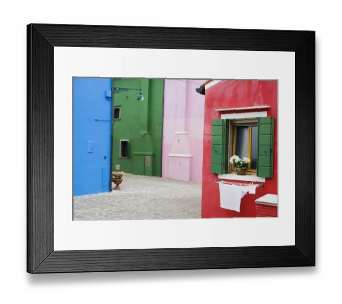 Framed Print : Island of Burano, Burano, Italy. Colorful Burano City homes