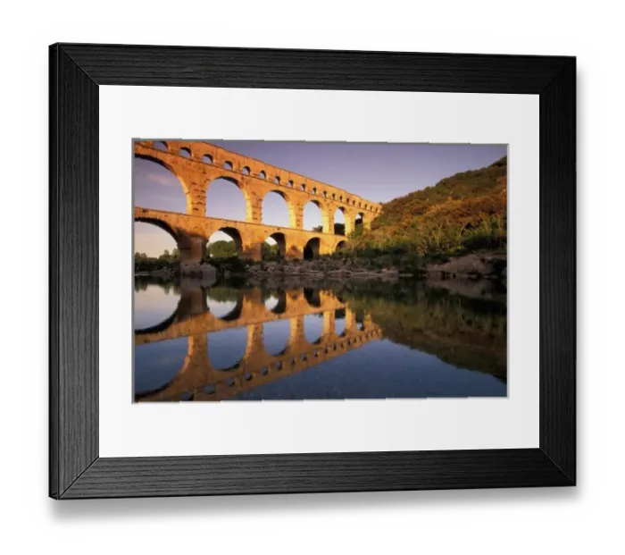 Framed Print : EU, France, Provence, Gard, Pont du Gard. Roman aqueduct  /  bridge in sunset light