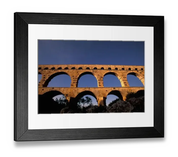 Framed Print : EU, France, Provence, Gard, Pont du Gard. Roman aqueduct / bridge in sunset light Framed Print : EU, France, Provence, Gard, Pont du Gard. Roman aqueduct / bridge in sunset light