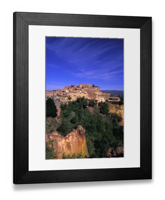 Framed Print : EU, France, Provence, Vaucluse, Rousillon. Morning town view from Chausee des Geants Framed Print : EU, France, Provence, Vaucluse, Rousillon. Morning town view from Chausee des Geants