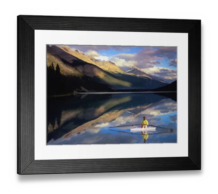 Framed Print : A rower on Banff Lake in the Canada (MR) Framed Print : A rower on Banff Lake in the Canada (MR)