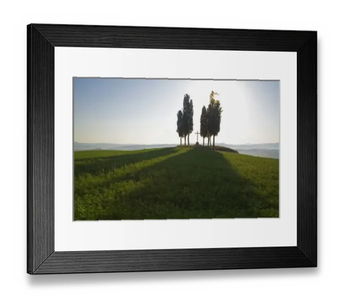 Framed Print : Italy, Tuscany, Cypress Trees in Tuscany with Cross Framed Print : Italy, Tuscany, Cypress Trees in Tuscany with Cross