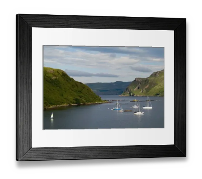 Framed Print : Beautiful port and sailboats with reflections in small tourist village of Portree Framed Print : Beautiful port and sailboats with reflections in small tourist village of Portree