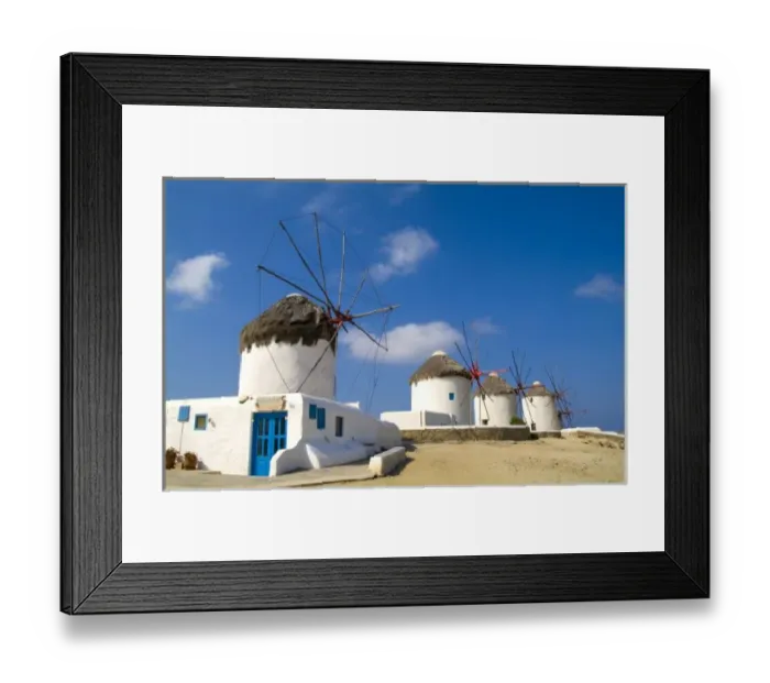 Framed Print : Beautiful windmills on the island of Mykonos, Greece
