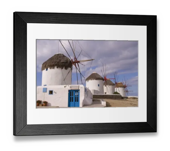 Framed Print : The windmills of Mykonos on the Greek Islands near Greece