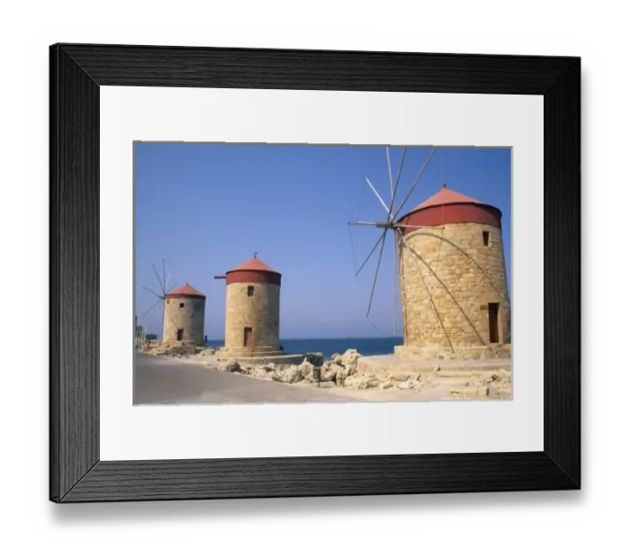 Framed Print : Famous old windmills of Rhodes Greece Framed Print : Famous old windmills of Rhodes Greece