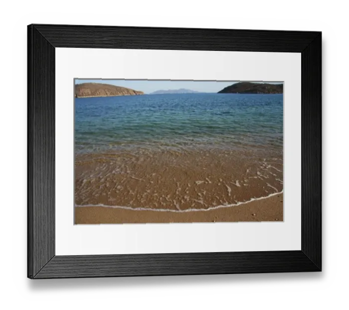 Framed Print : Greece, Serifos. View from clear beach water leads to island of Sifnos in the distance Framed Print : Greece, Serifos. View from clear beach water leads to island of Sifnos in the distance