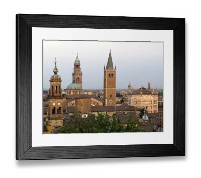 Framed Print : Parma city center; Battistero church on the right, Duomo on the left Framed Print : Parma city center; Battistero church on the right, Duomo on the left