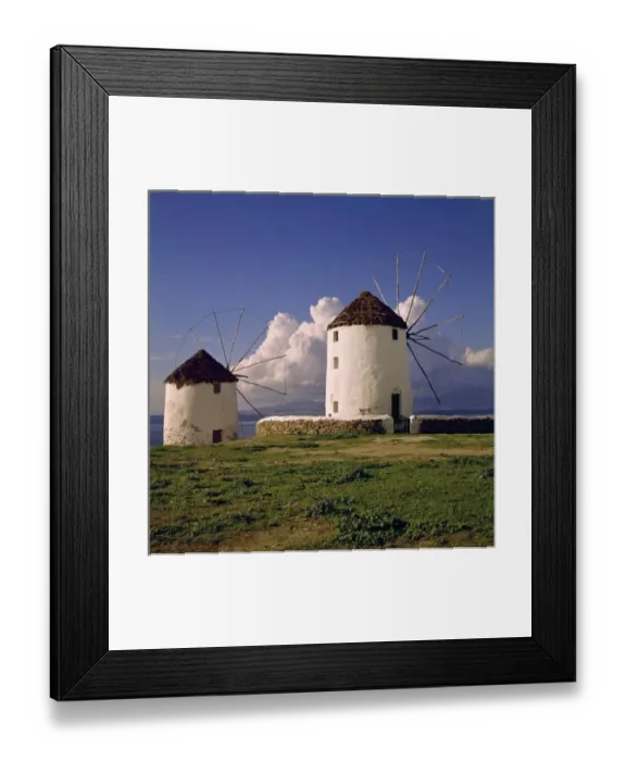 Framed Print : Europe, Greece, Mykonos. White-washed windmills look down over the town of Mykonos, Greece Framed Print : Europe, Greece, Mykonos. White-washed windmills look down over the town of Mykonos, Greece
