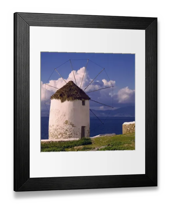 Framed Print : Europe, Greece, Mykonos. A striking white windmill looks over the azure sea in Mykonos, Greece Framed Print : Europe, Greece, Mykonos. A striking white windmill looks over the azure sea in Mykonos, Greece