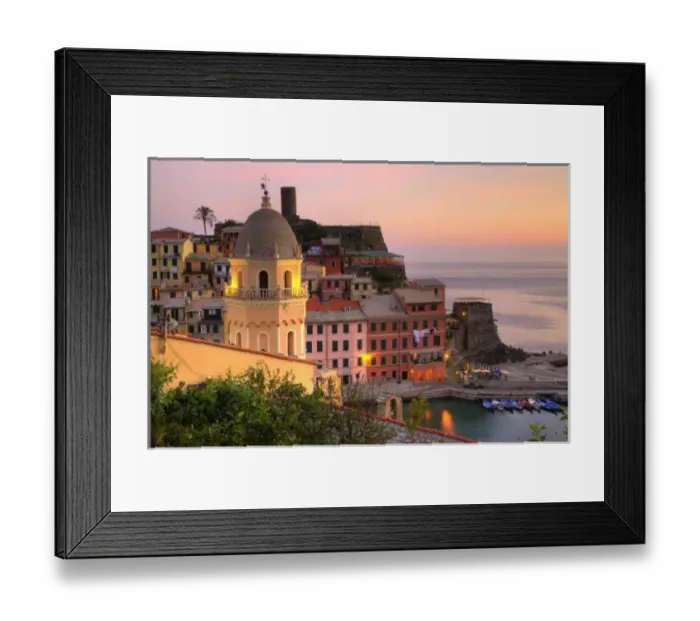Framed Print : Hillside town of Vernazza in the evening, Cinque Terre, Liguria region, Italy