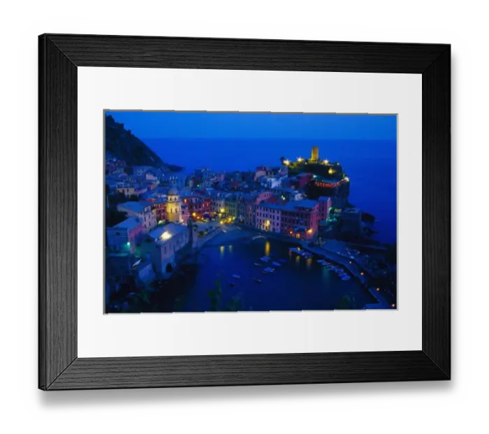 Framed Print : Europe, Italy, Cinque Terre, Vernazza. Hillside town from above in late evening