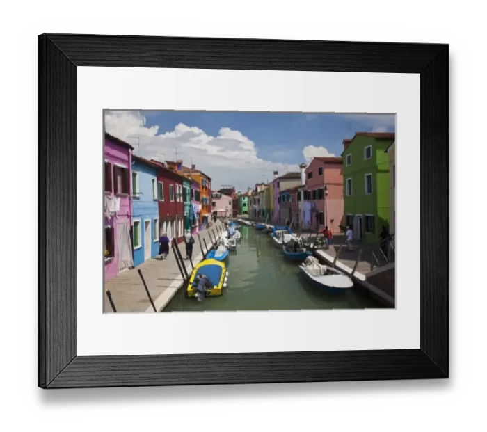 Framed Print : Colorful homes along canal on the island of Burano, Burano, Italy Framed Print : Colorful homes along canal on the island of Burano, Burano, Italy
