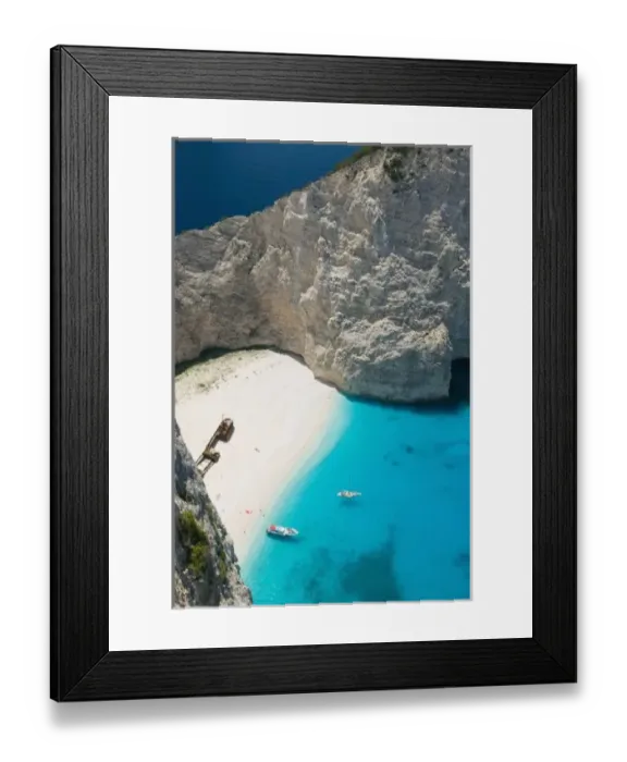 Framed Print : GREECE, Ionian Islands, ZAKYNTHOS, SHIPWRECK BEACH: Shipwreck (Navagio) Beach, Aerial Framed Print : GREECE, Ionian Islands, ZAKYNTHOS, SHIPWRECK BEACH: Shipwreck (Navagio) Beach, Aerial