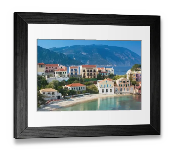 Framed Print : GREECE, Ionian Islands, KEFALONIA, Assos: Waterfront Resort Houses Framed Print : GREECE, Ionian Islands, KEFALONIA, Assos: Waterfront Resort Houses