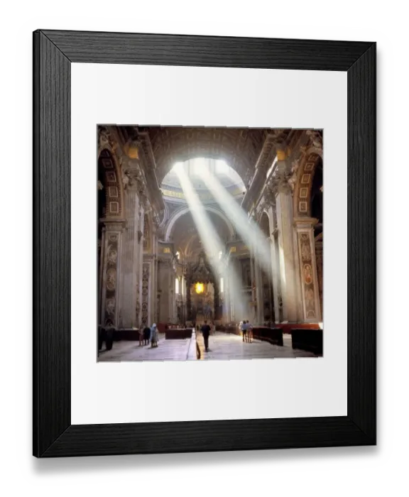 Framed Print : Shafts of sunlight pour through the windows above the Papal Altar in St. Peter s