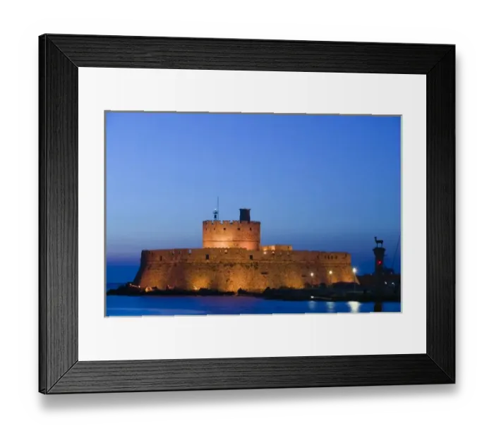 Framed Print : GREECE, Dodecanese Islands, RHODES, Rhodes Town: Lighthouse of Agios Nikolaos  /  Mandraki